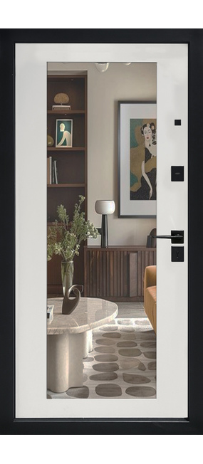 Двері вхідні HYGGE Apart 120 Mirror Чорний мат/Білий супермат, 860x2050 R. Номер 1