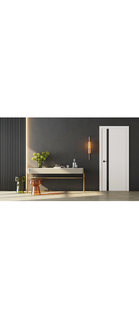 Двері міжкімнатні OMiC FLAT 02B (чорне скло) (пвх: Емалекс), 600x2000. Номер 1
