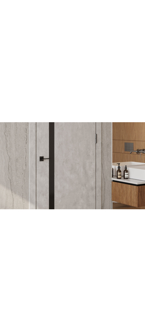 Двері міжкімнатні OMiC FLAT 02B (чорне скло) (пвх: Цемент), 600x2000. Номер 3