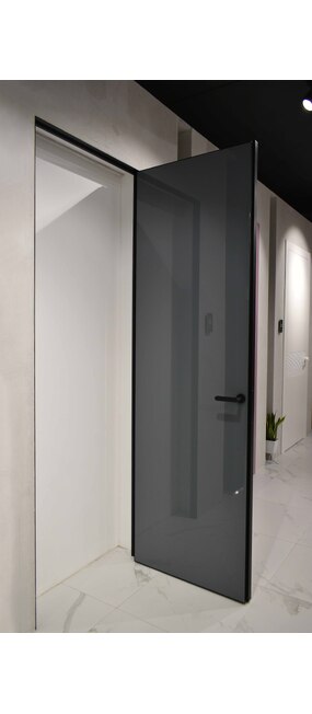 Двері прихованого монтажу COMEO PORTE Luxury Line Rasovetro Vetro laccato nero/grigio standart, 900x2500. Номер 1